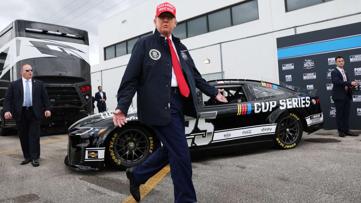 FILE - President Donald Trump attends the NASCAR Daytona 500 auto race at Daytona International Speedway, Feb. 16, 2025, in Daytona Beach, Fla.
