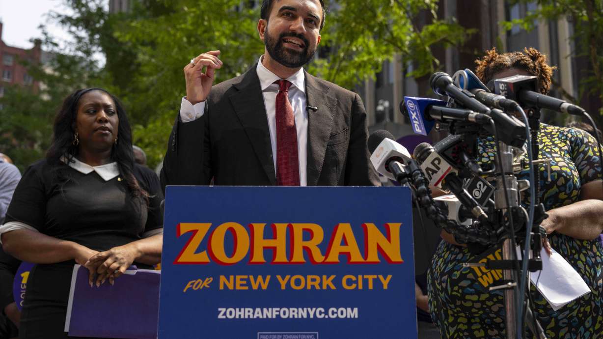 FILE - New York City Democratic mayoral candidate Zohran Mamdani speaks during a press conference outside the Jacob K. Javits federal building Thursday, Aug. 7, 2025, in New York.