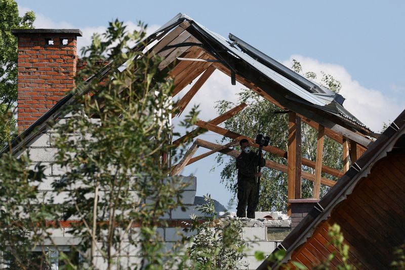 A damaged house after Russian drones violated Polish airspace, in Wyryki, Poland, Wednesday. Moscow denied any responsibility for the incursion.