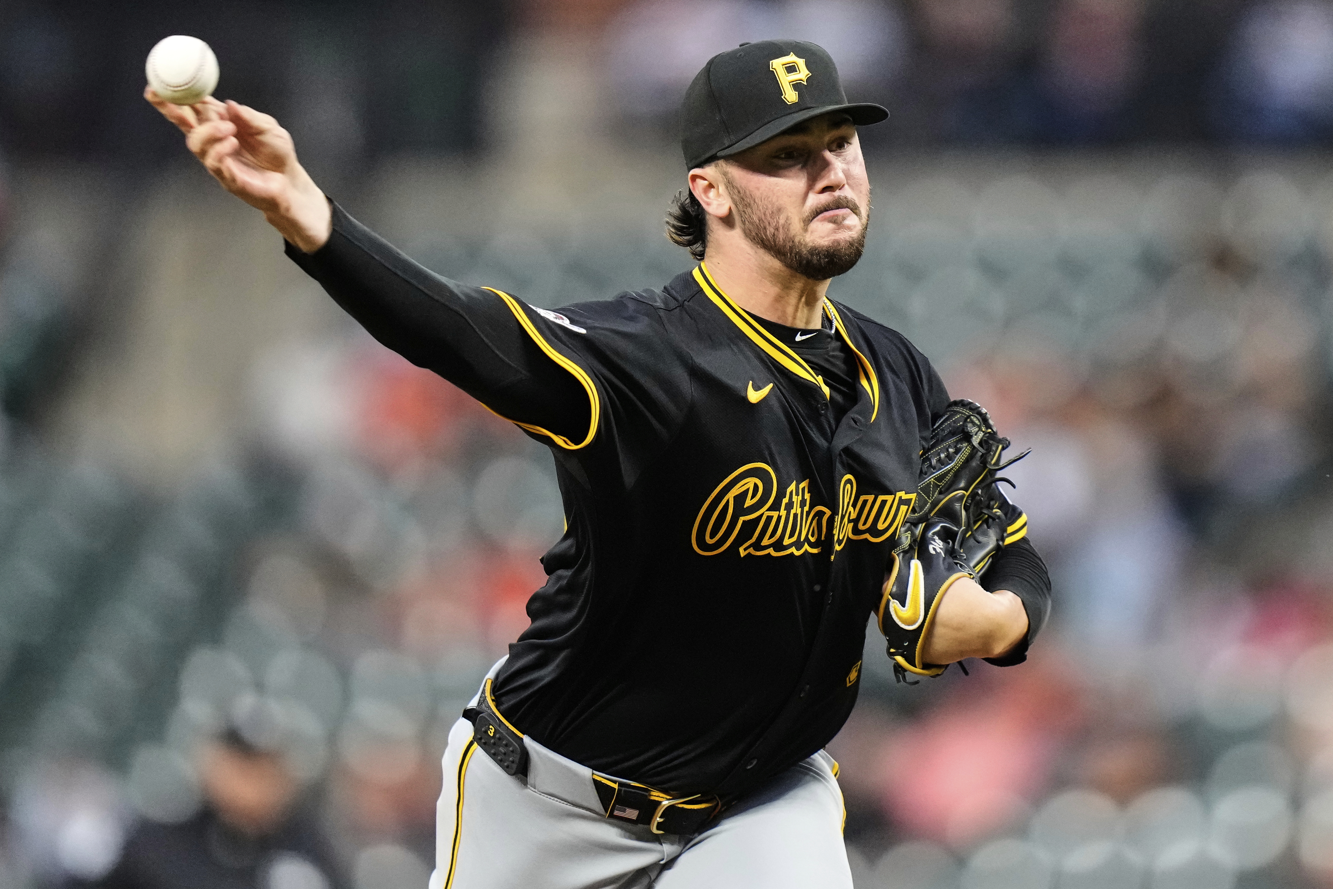 Pittsburgh Pirates starting pitcher Paul Skenes delivers during the first inning of a baseball game against the Baltimore Orioles, Wednesday, Sept. 10, 2025, in Baltimore. 