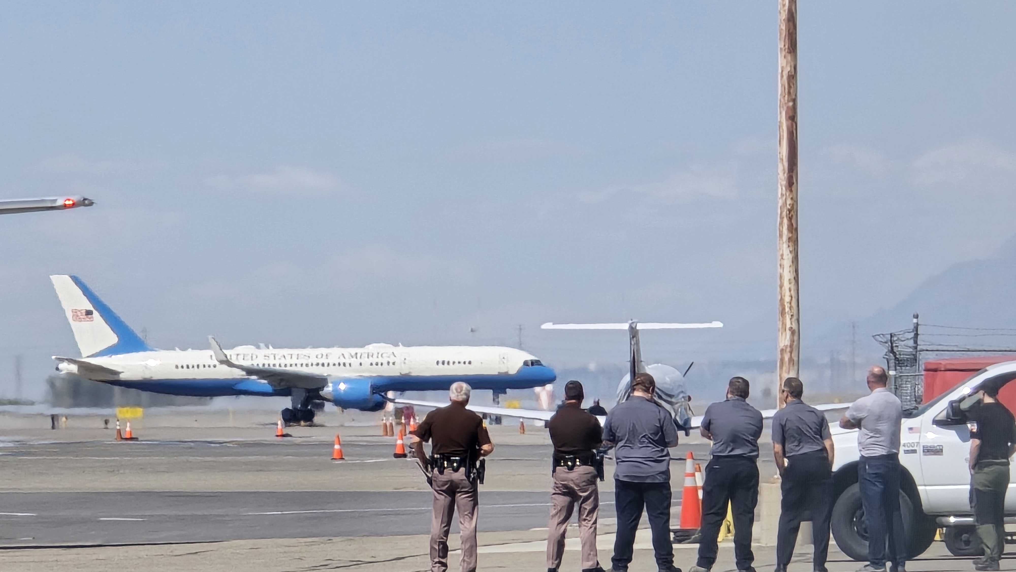 Air Force Two landed at the Utah National Guard's Roland R. Wright Air Base in Salt Lake City at about 2:23 p.m. on Thursday afternoon after departing from Joint Base Andrews in Maryland.