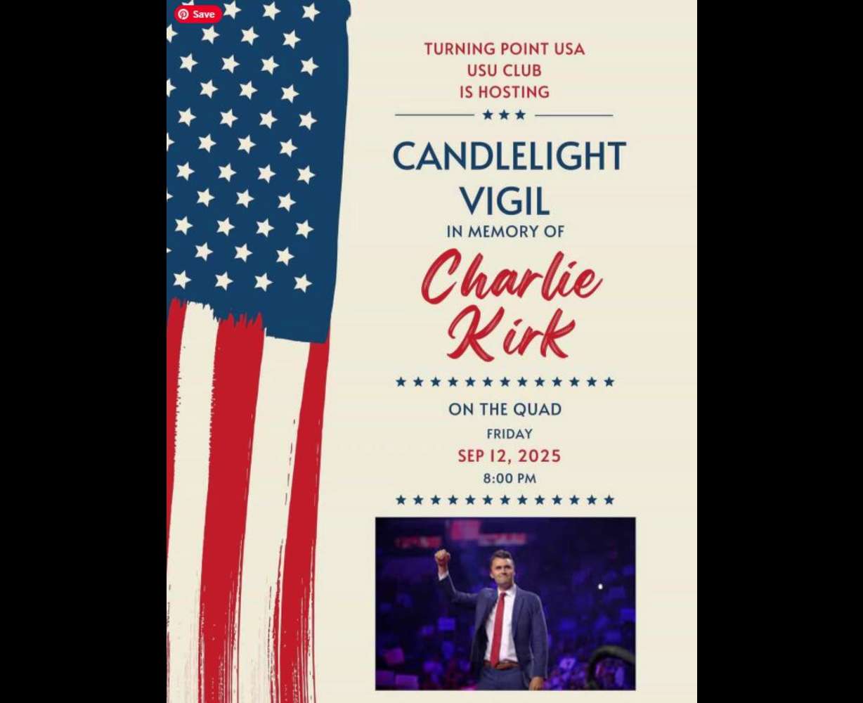 A flyer promoting a candlelight vigil for Charlie Kirk, who was shot and killed at an event at Utah Valley University.