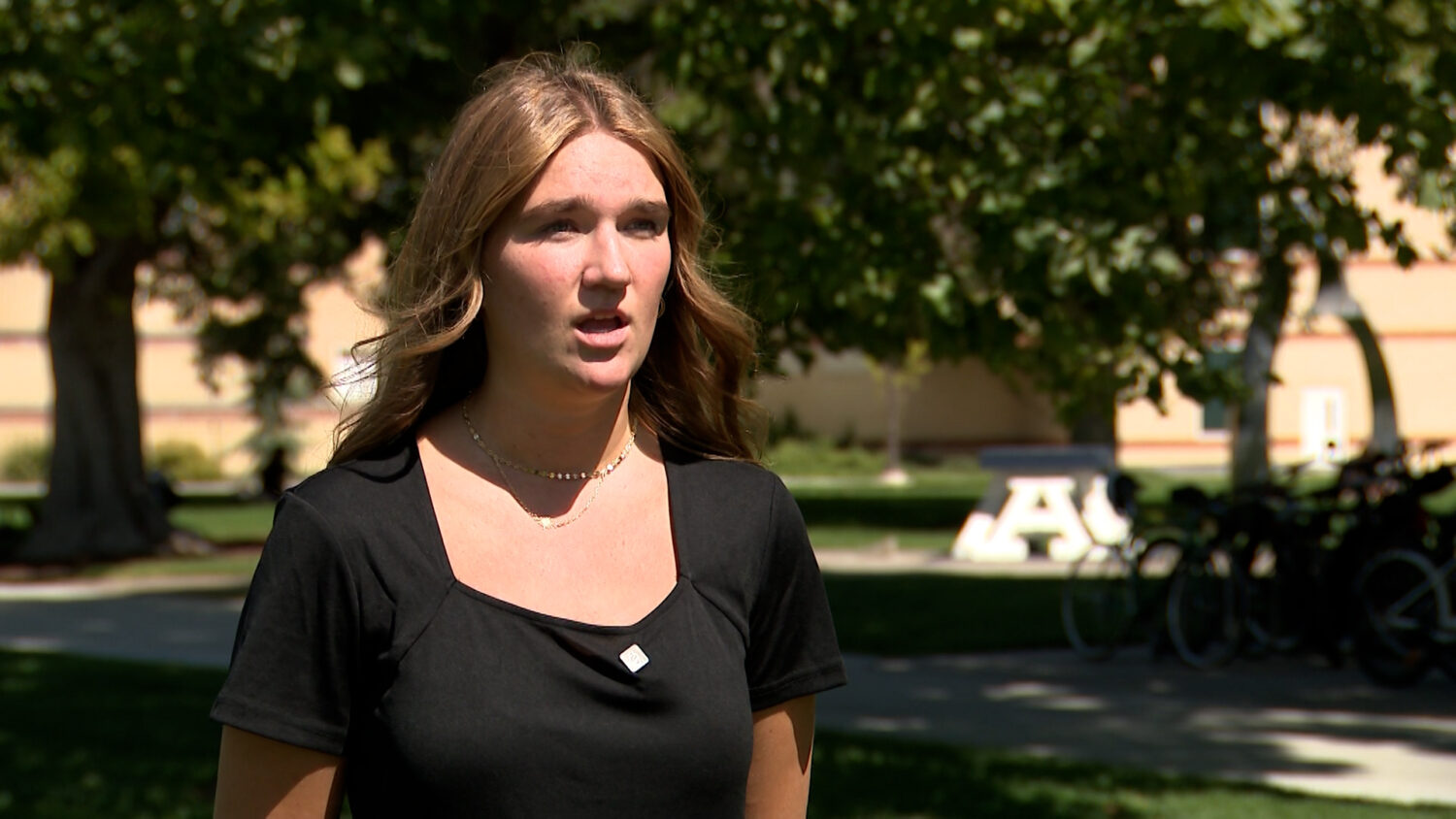 Kaitlin Griffiths, Turning Point USA chapter president at Utah State University, speaks with KSL-TV on Thursday. Griffiths expressed devastation at the recent shooting death of Charlie Kirk.