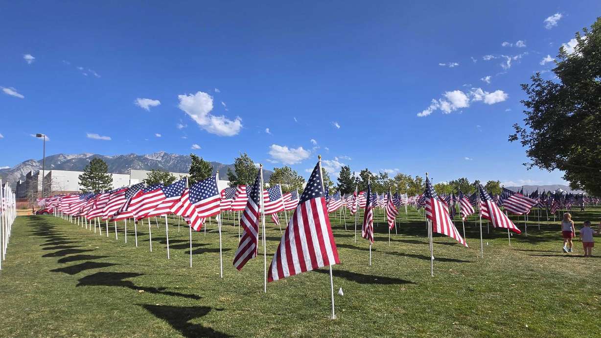 The Healing Field in Sandy, open through Monday, Sept. 15, displays flags and the names of each 9/11 victim.