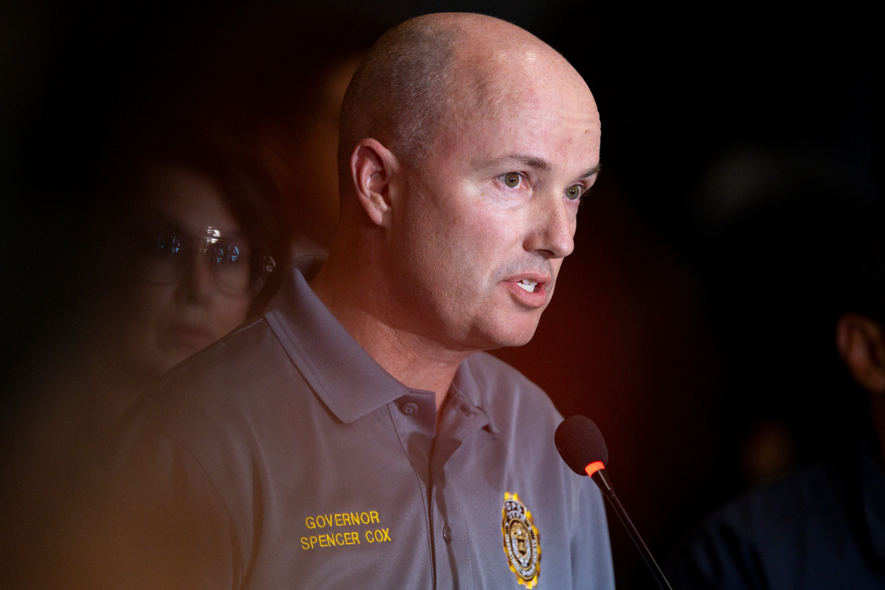 Utah Gov. Spencer Cox speaks during a press conference about the shooting death of Charlie Kirk at Utah Valley University in Orem on Thursday.