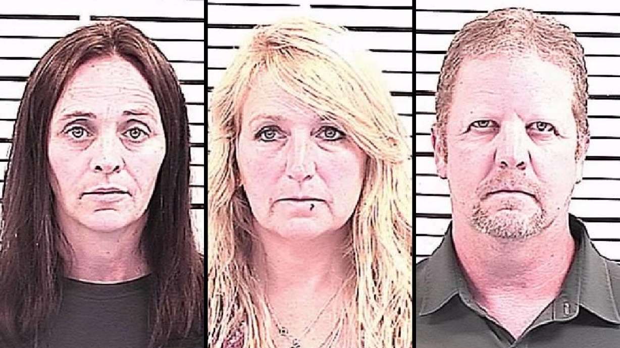 Teara Galbraith, 48, left, Michelle Green, 54, middle, David Jenson, 54, right, have been arrested in connection with an investigation into illegal voting in Island Park, Idaho, in May 2023.
