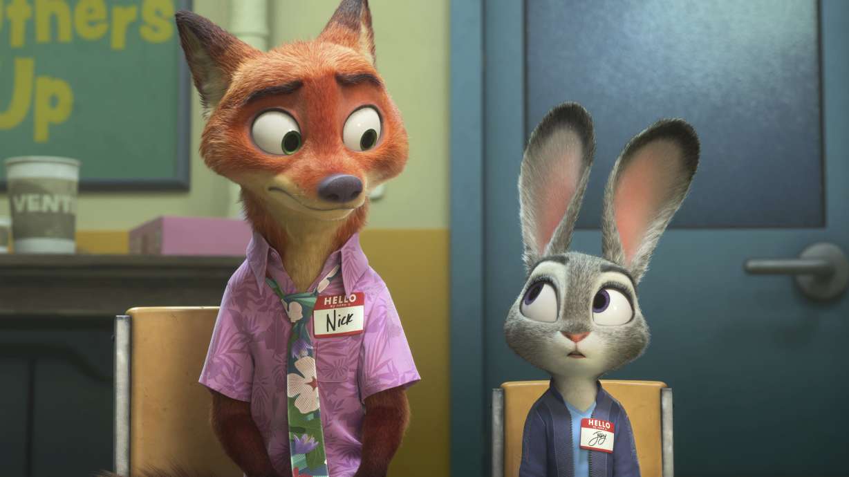 Nick Wilde, voiced by Jason Bateman, and Judy Hopps, voiced by Ginnifer Goodwin, in "Zootopia 2."