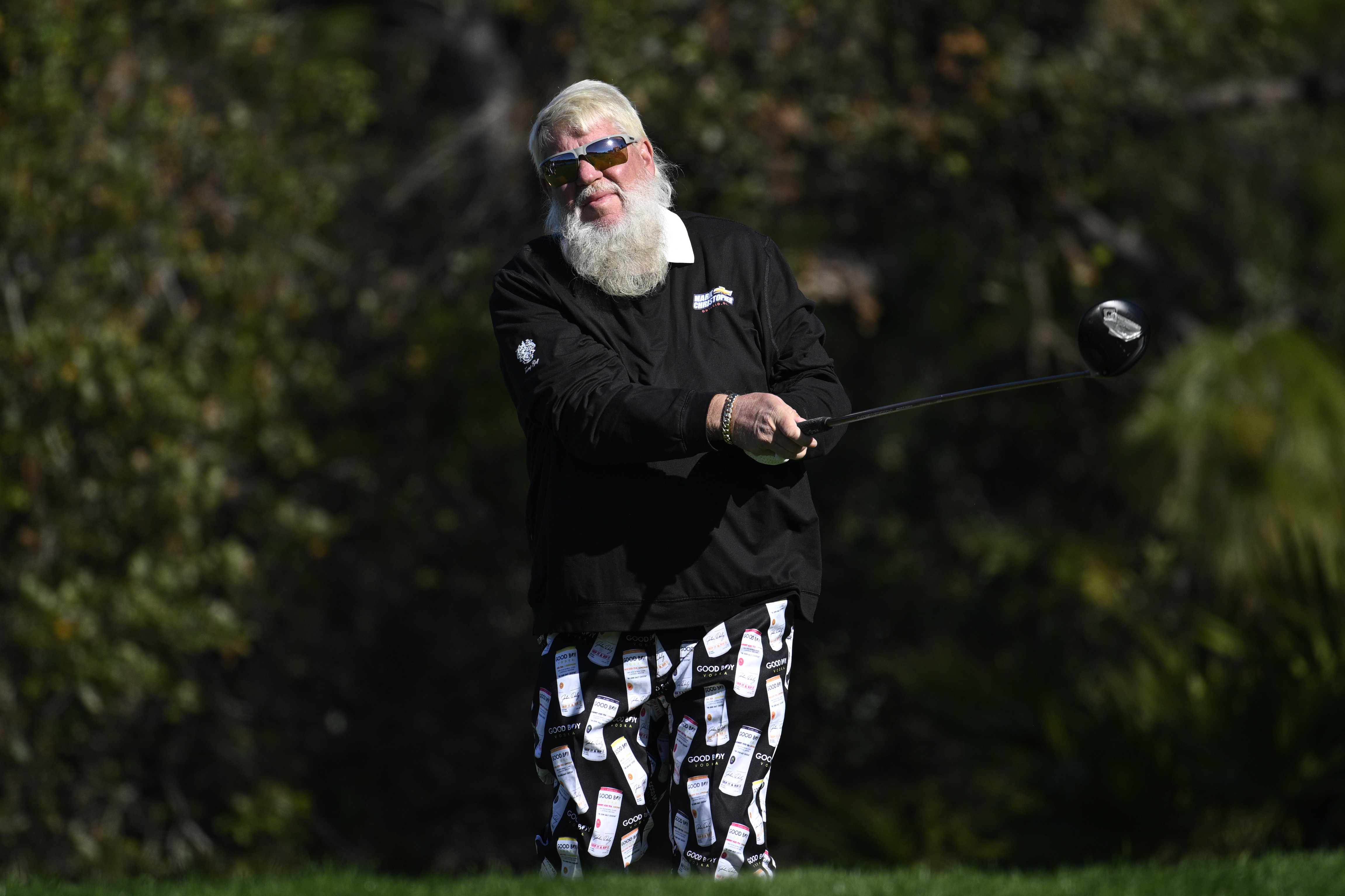 FILE - John Daly tees off on the second hole during the final round of the PNC Championship golf tournament, Sunday, Dec. 22, 2024, in Orlando, Fla. 