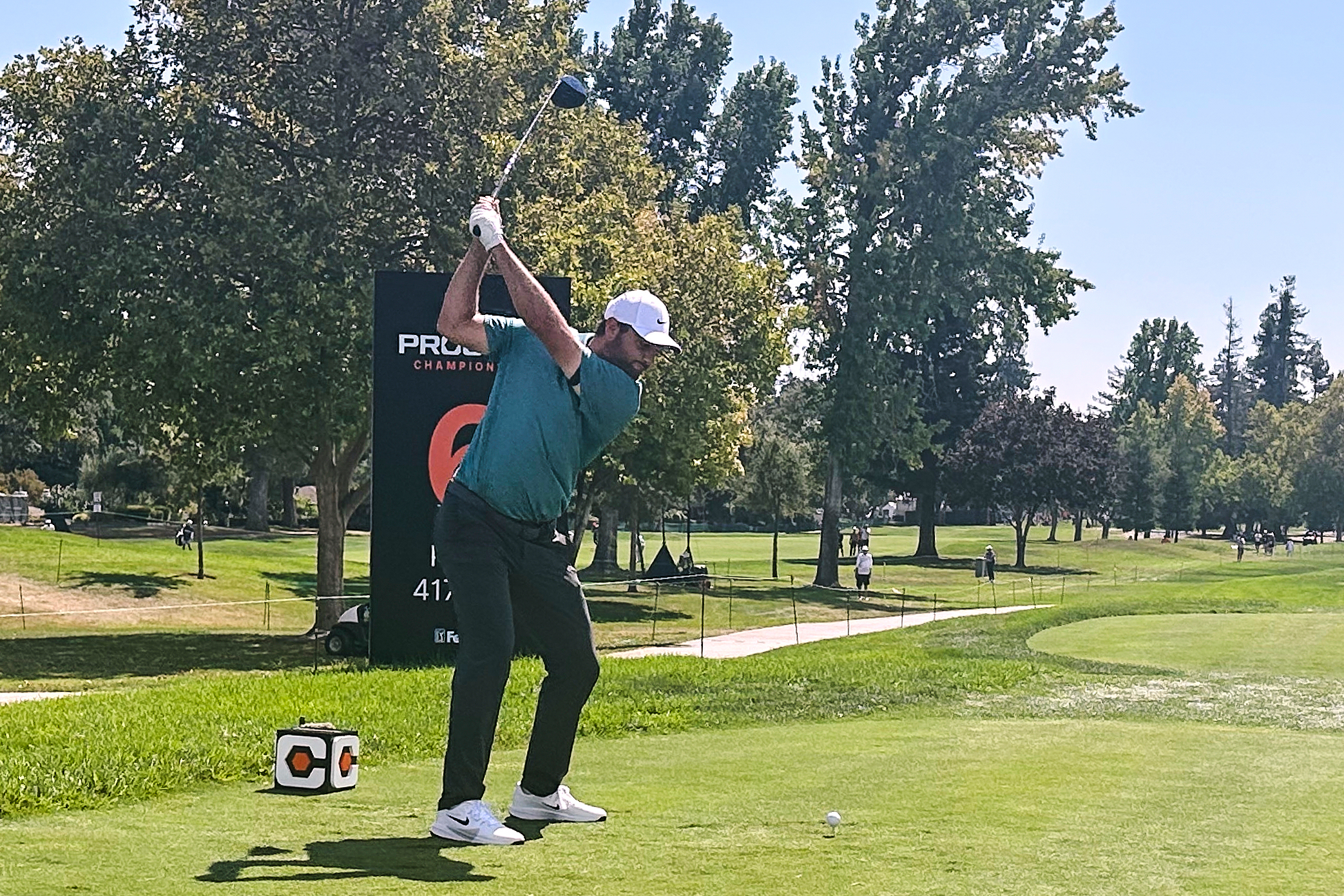 Scottie Scheffler hits from the sixth tee during the first round of the Procore Championship golf event, Thursday, Sept 11, 2025 in Napa, Calf. 