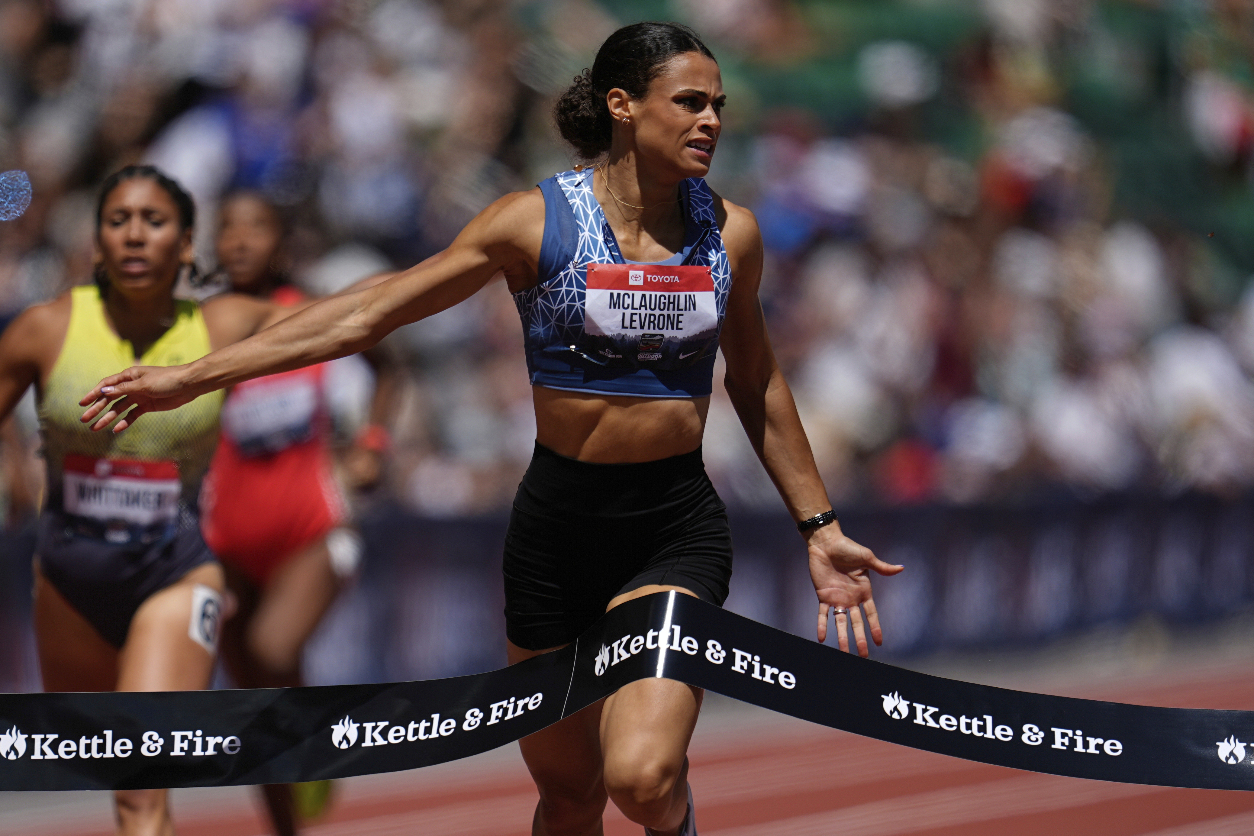 FILE - Sydney McLaughlin-Levrone wins the women's 400-meter final at the U.S. Championships athletics meet in Eugene, Ore., Saturday, Aug. 2, 2025. 