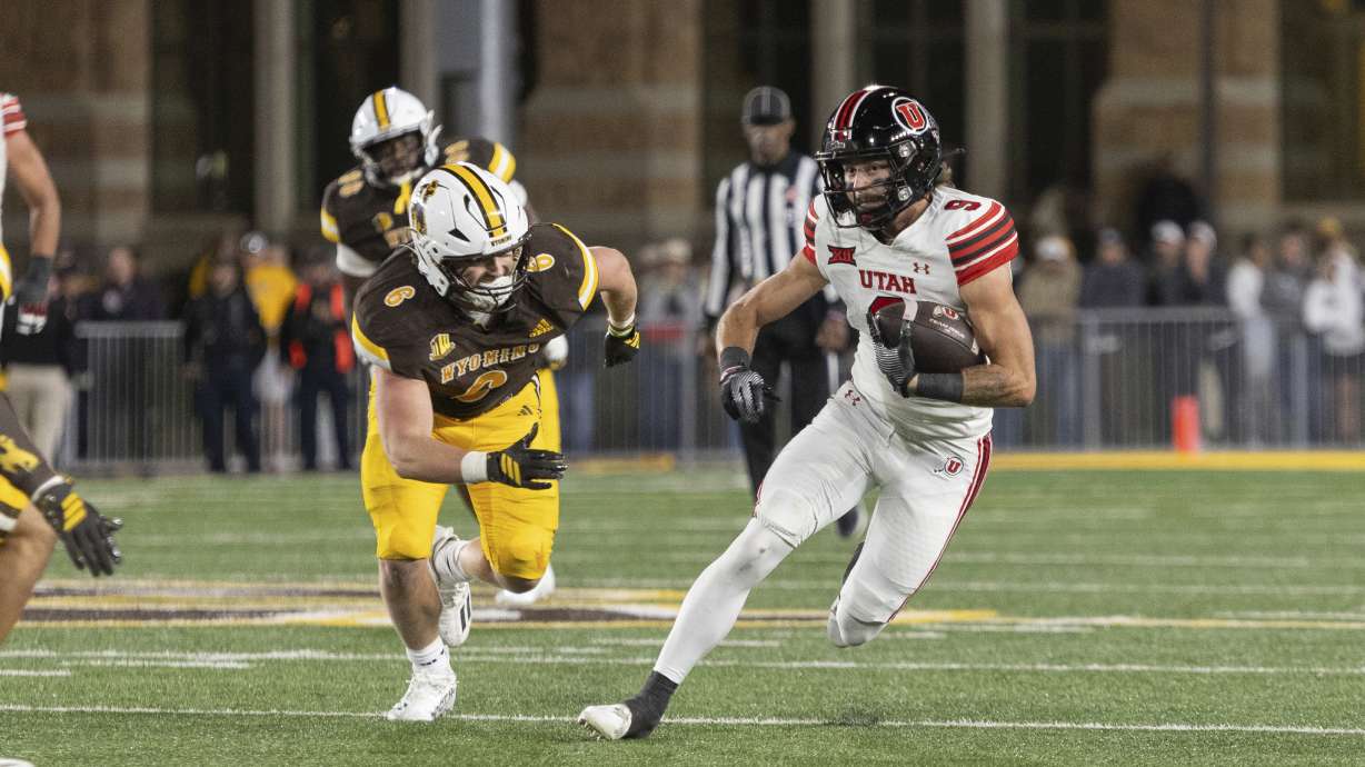 Utah wide receiver Ryan Davis (9) during the second half of an NCAA college football game, Saturday, Sept. 13, 2025, in Laramie, Wyo.