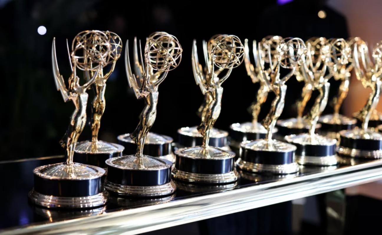 Emmy statuettes sit on display on September 15, 2024 at the Peacock Theater in Los Angeles.