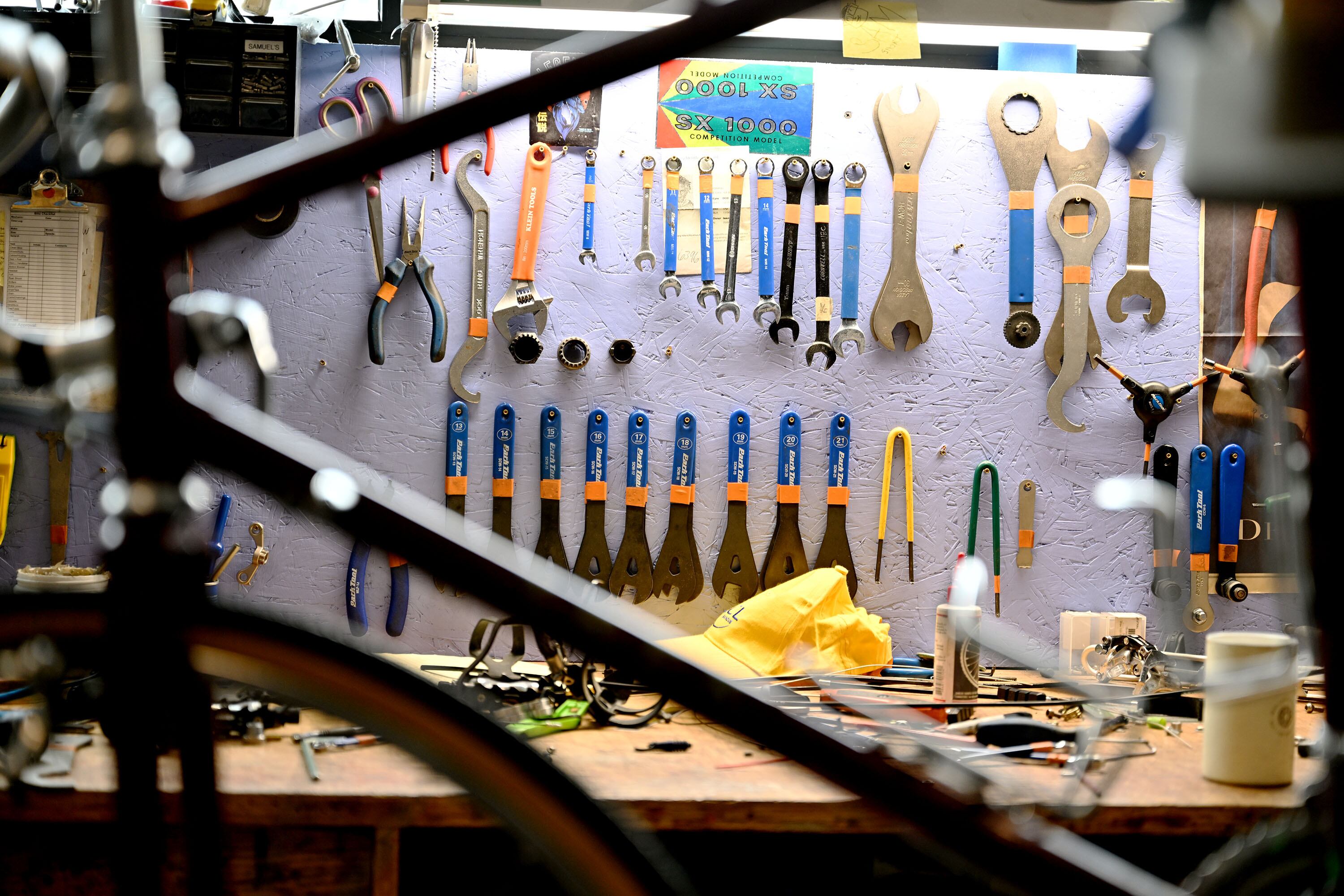 A tool bench sits in the pro shop at the Bike Collective in Salt Lake City on Aug. 26.