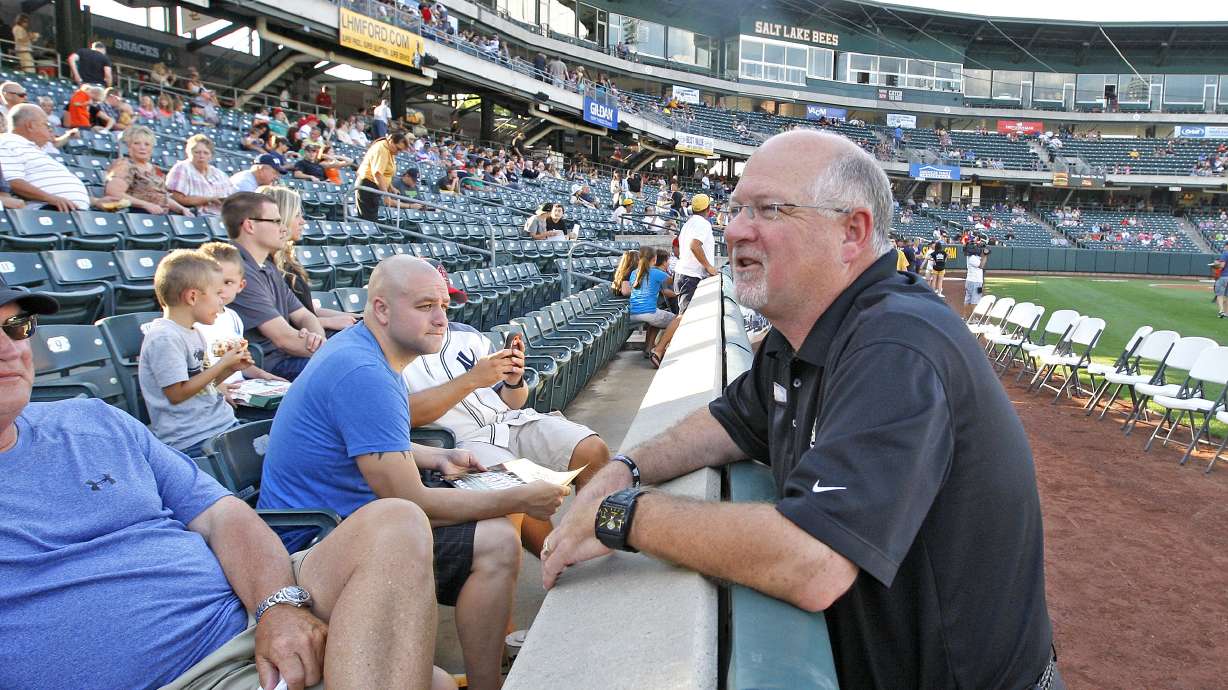 Marc Amicone, former general manager of the Salt Lake Bees, speaks with fans at Smith's Ballpark in Salt Lake City on Aug. 11, 2014. Amicone recently retired from his role after more than 40 years in Utah sports.