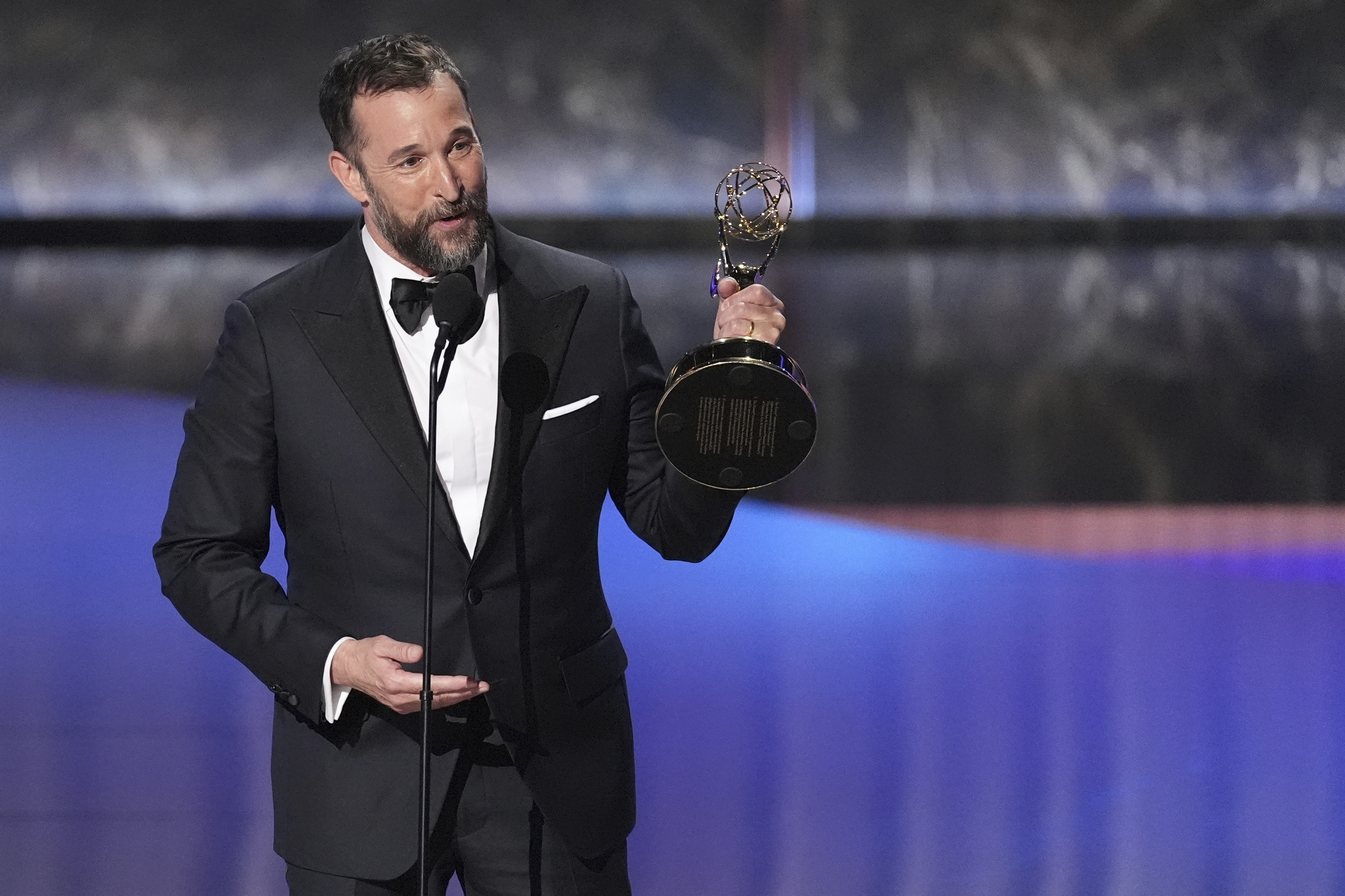 Noah Wyle accepts the award for outstanding lead actor in a drama series for "The Pitt" during the 77th Primetime Emmy Awards on Sunday, at the Peacock Theater in Los Angeles.