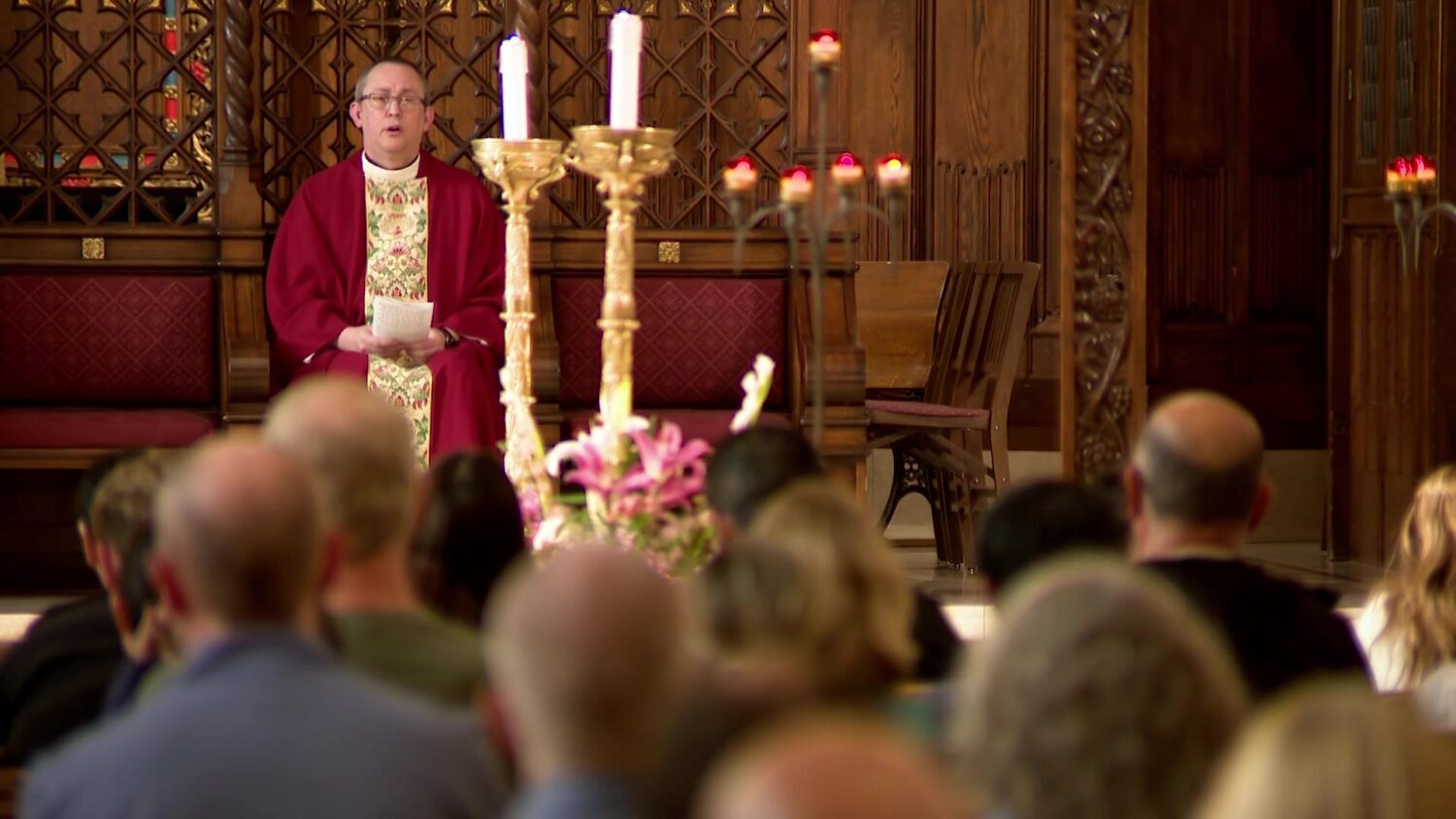 Churchgoers attend mass at the Cathedral of the Madeleine in Salt Lake City on Sunday.