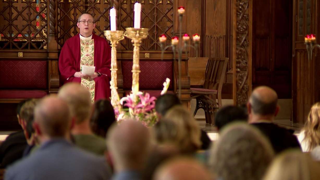 Churchgoers attend mass at the Cathedral of the Madeleine in Salt Lake City on Sunday.