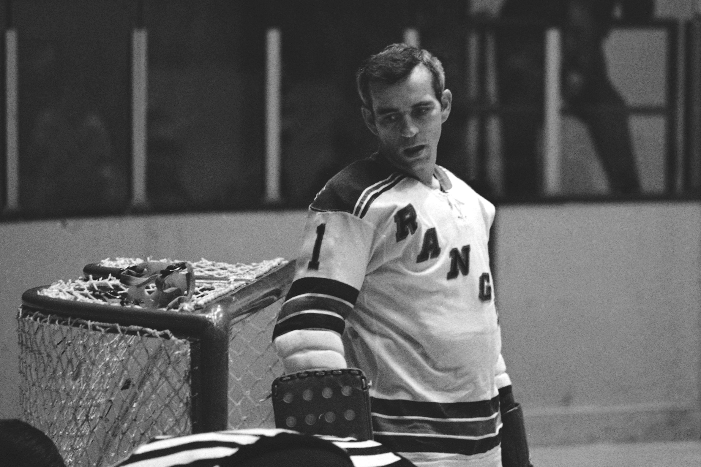 FILE - Ranger goalie Ed Giacomin at Rangers - Toronto game Oct. 21, 1970, New York won, 3-2. 