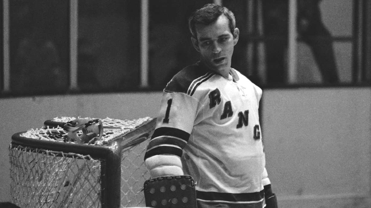 FILE - Ranger goalie Ed Giacomin at Rangers - Toronto game Oct. 21, 1970, New York won, 3-2.