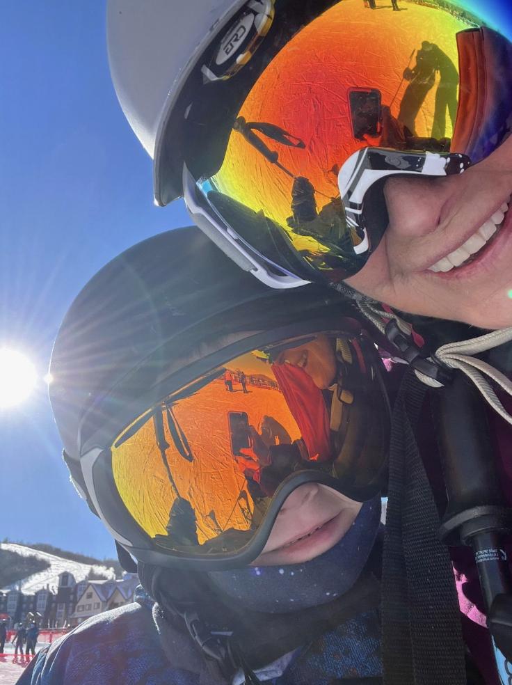 Connie with her grandson skiing in Park City.