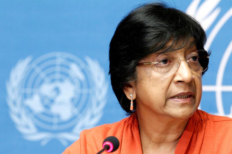 Then-United Nations High Commissioner for Human Rights Navi Pillay speaks during a news conference at the United Nations in Geneva, Switzerland, July 16, 2014. Pillay received the Nobel Peace Prize on Friday.