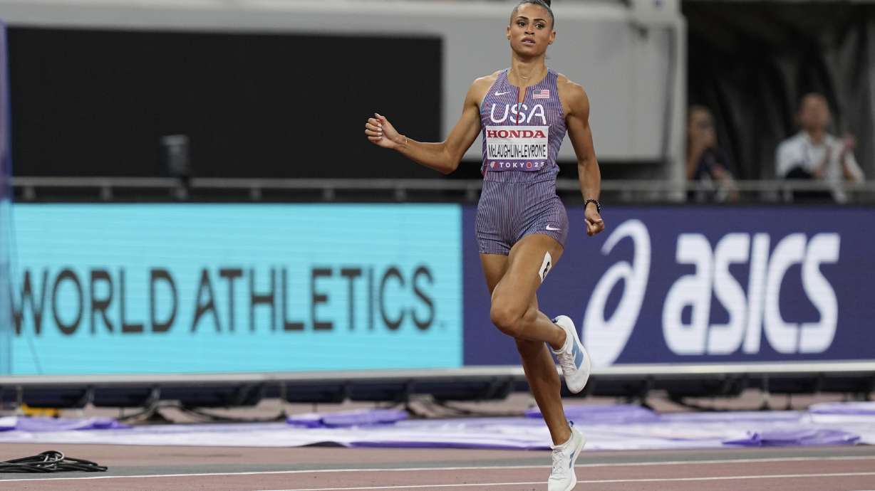 United States' Sydney McLaughlin-Levrone competes in the women's 400 meters semifinal at the World Athletics Championships in Tokyo, Tuesday, Sept. 16, 2025.