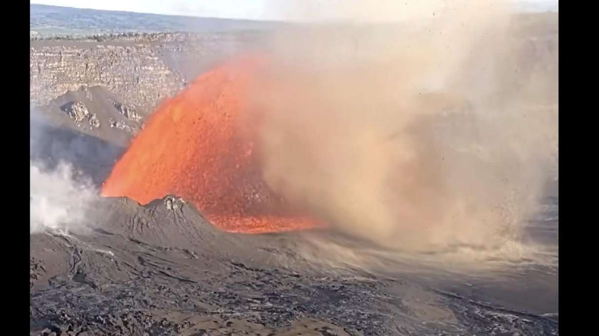 A dust devil spins as Kilauea volcano's latest eruption episode continues Sept. 3. The rare sight went viral on social media, with observers trying their best to name the phenomenon.