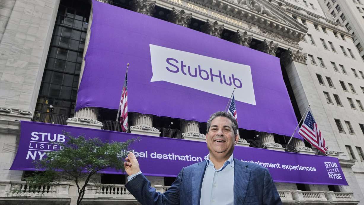 StubHub CEO Eric Baker poses for photos outside the New York Stock Exchange before his company's IPO, Wednesday, Sept. 17, 2025.