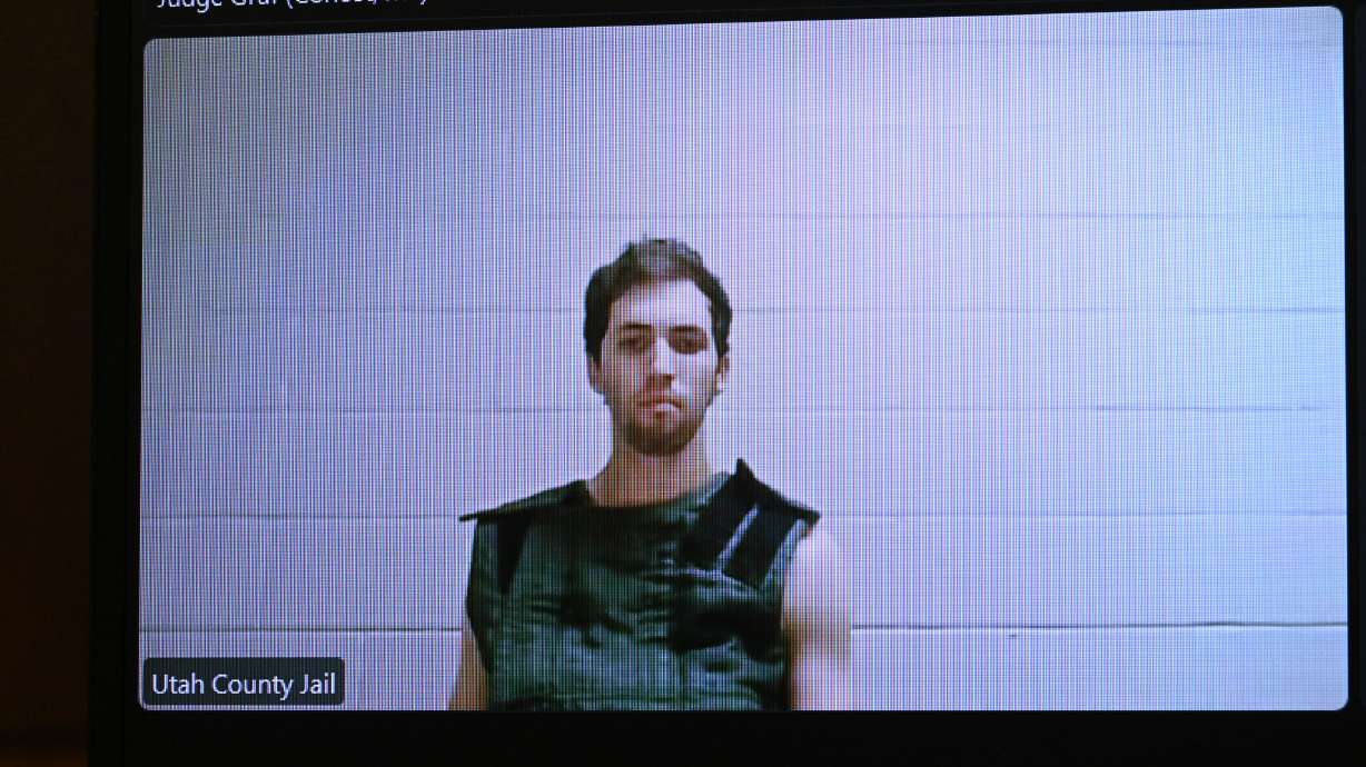 Tyler Robinson, 22, appears by camera before 4th District Court Judge Tony Graf on Sept. 16. A judge ruled Monday he will be allowed to wear regular clothes during all upcoming court hearings but must remain shackled.