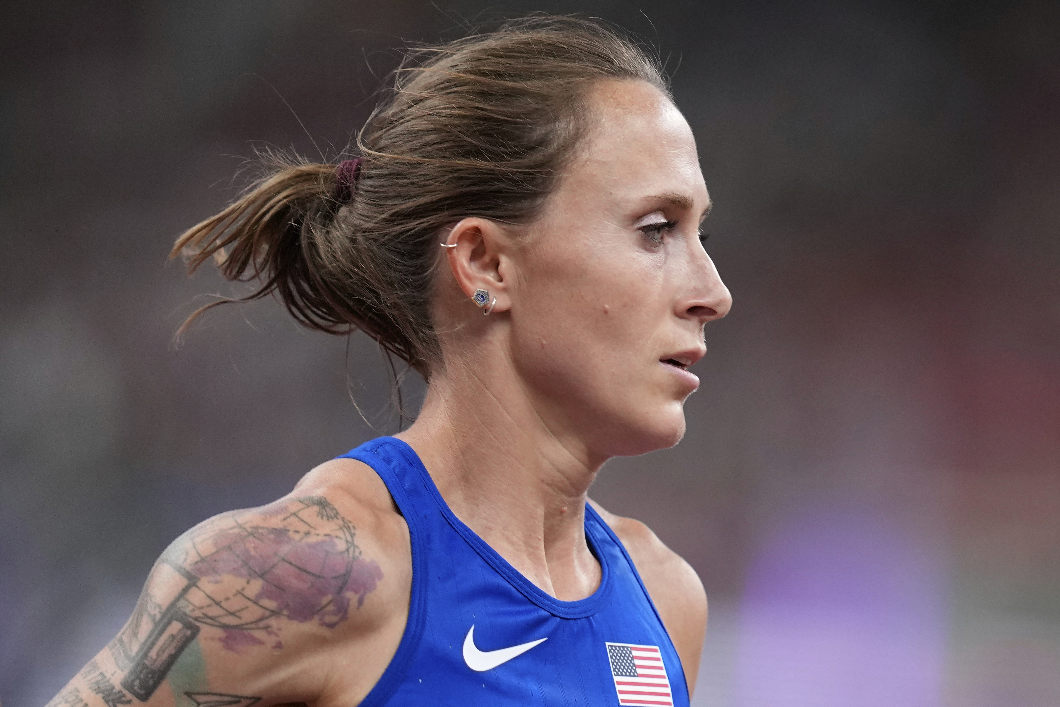 United States' Shelby Houlihan competes in women's 5,000 meters heat at the World Athletics Championships in Tokyo, Thursday, Sept. 18, 2025. 