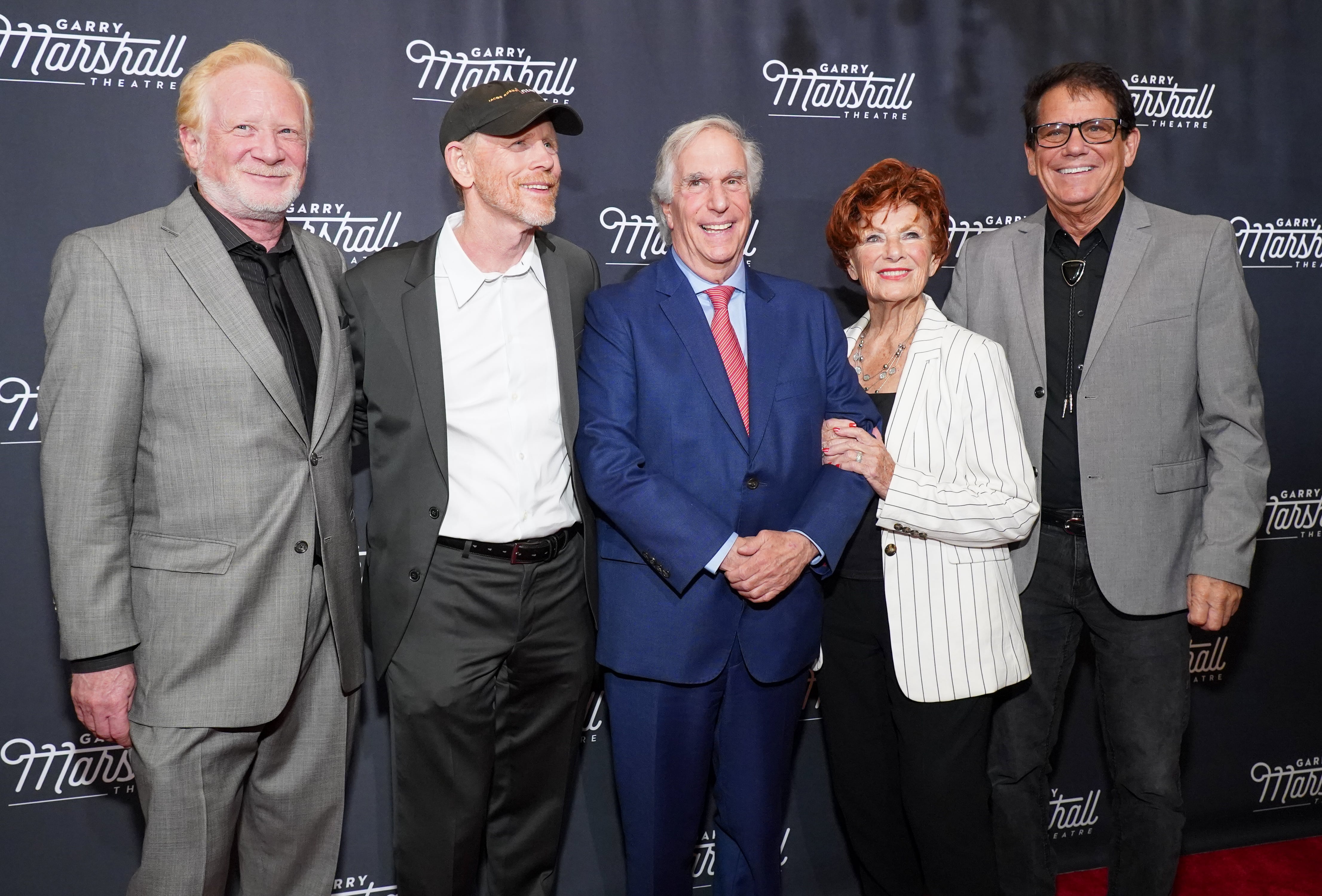 Left to right, Don Most, Ron Howard, Henry Winkler, Marion Ross and Anson Williams attend Garry Marshall Theatre's 3rd Annual Founder's Gala Honoring Original "Happy Days" Cast at The Jonathan Club on Nov. 13, 2019, in Los Angeles.