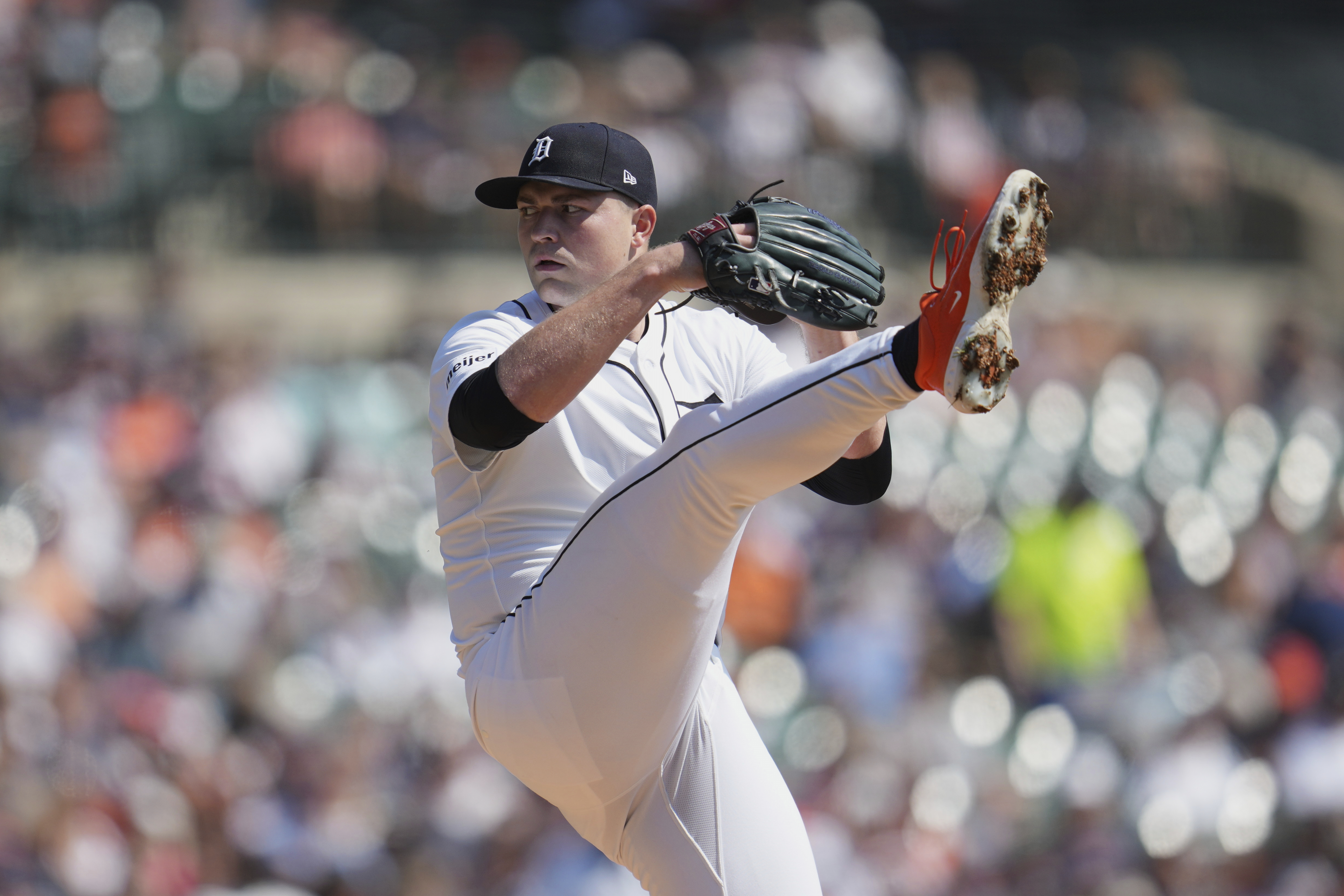 Detroit Tigers pitcher Tarik Skubal throws against the Cleveland Guardians during the first inning of a baseball game Thursday, Sept. 18, 2025, in Detroit. 