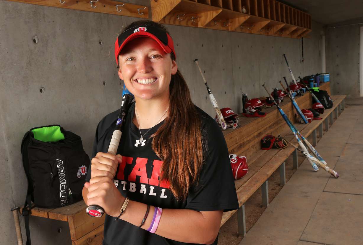 Utah softball's Hannah Flippen poses for photos after practice on May 16, 2017. Flippen recently won a championship in the Athletes Unlimited Softball League and was member of the USA team that won gold at the 2025 World Games.