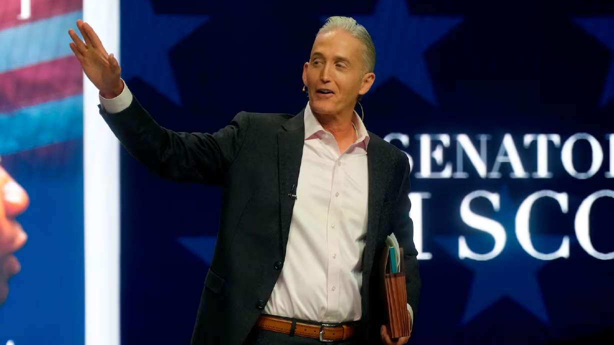 Trey Gowdy speaks at a book launch event for his friend U.S. Sen. Tim Scott, R-S.C., on Aug. 6, 2022, in Mount Pleasant, S.C.