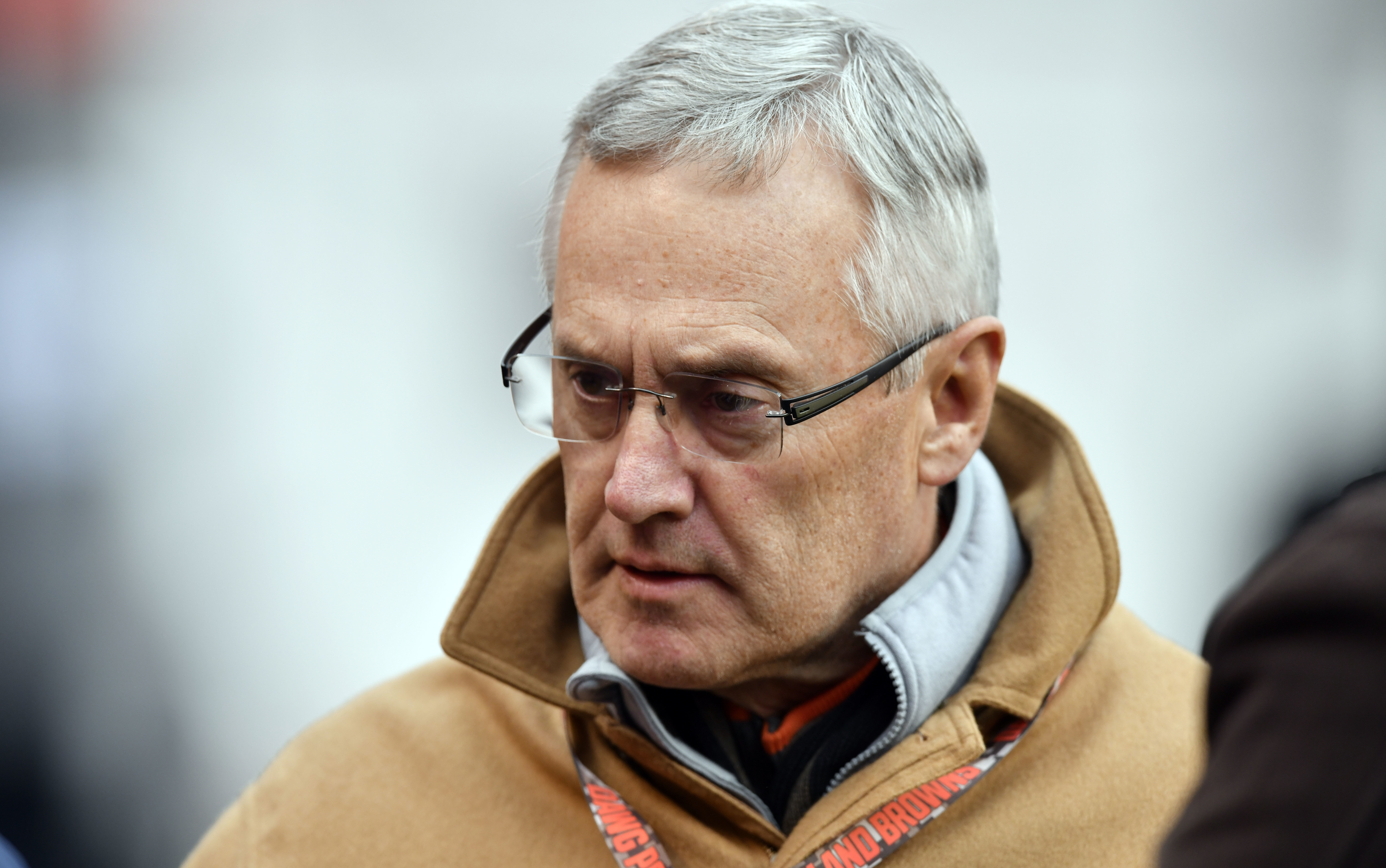 FILE - Jim Tressel, president of Youngstown State University, is shown before an NFL football game between the Green Bay Packers and the Cleveland Browns, Sunday, Dec. 10, 2017, in Cleveland.