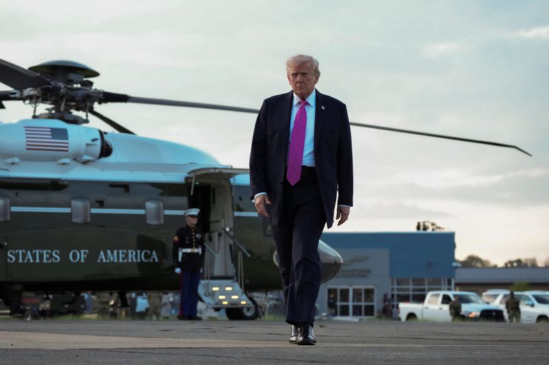 President Donald Trump walks to board Air Force One as he departs for Washington at Morristown Municipal Airport in Morristown, New Jersey, Sept. 14.