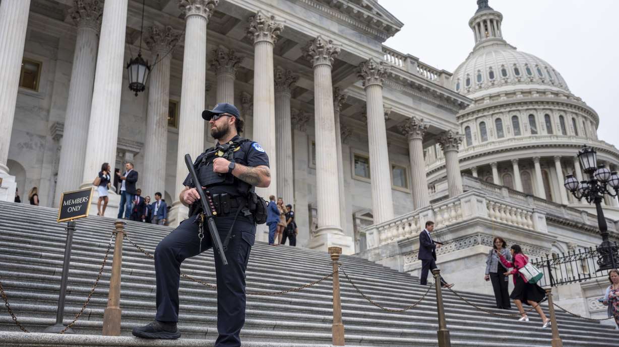A U.S. Capitol Police officer in Washington, Sept. 25, 2024. Members of Congress are taking steps to tighten their own security following the killing of Charlie Kirk.