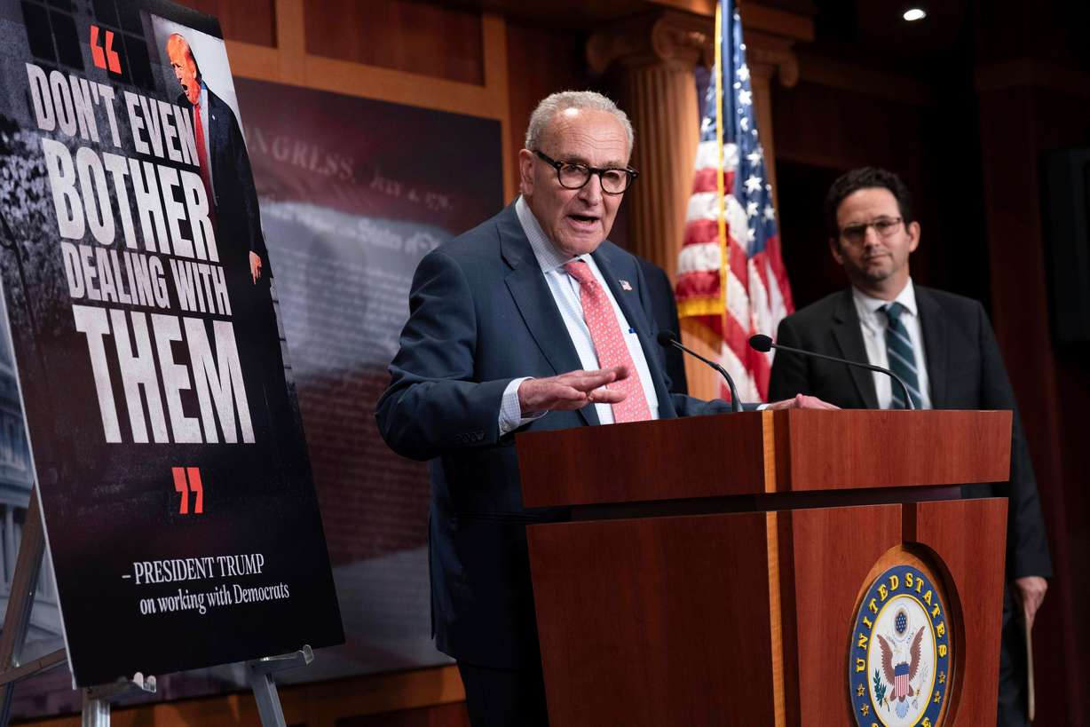 Senate Minority Leader Chuck Schumer, D-N.Y., speaks during a news conference on Capitol Hill in Washington, Friday.