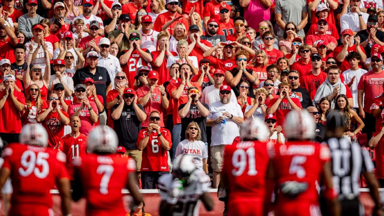 Utah Utes fans cheer during the game against the Texas Tech Red Raiders at Rice-Eccles Stadium in Salt Lake City on Saturday, Sept. 20, 2025.