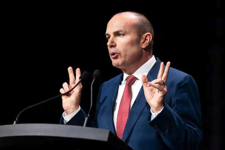 Sen. Mike Lee, R-Utah, speaks during the Utah Republican Party’s state organizing convention held at the UCCU Center in Orem on May 17. Lee and Sen. Cory Booker filed a lawsuit challenging Major League Baseball's antitrust exemption.