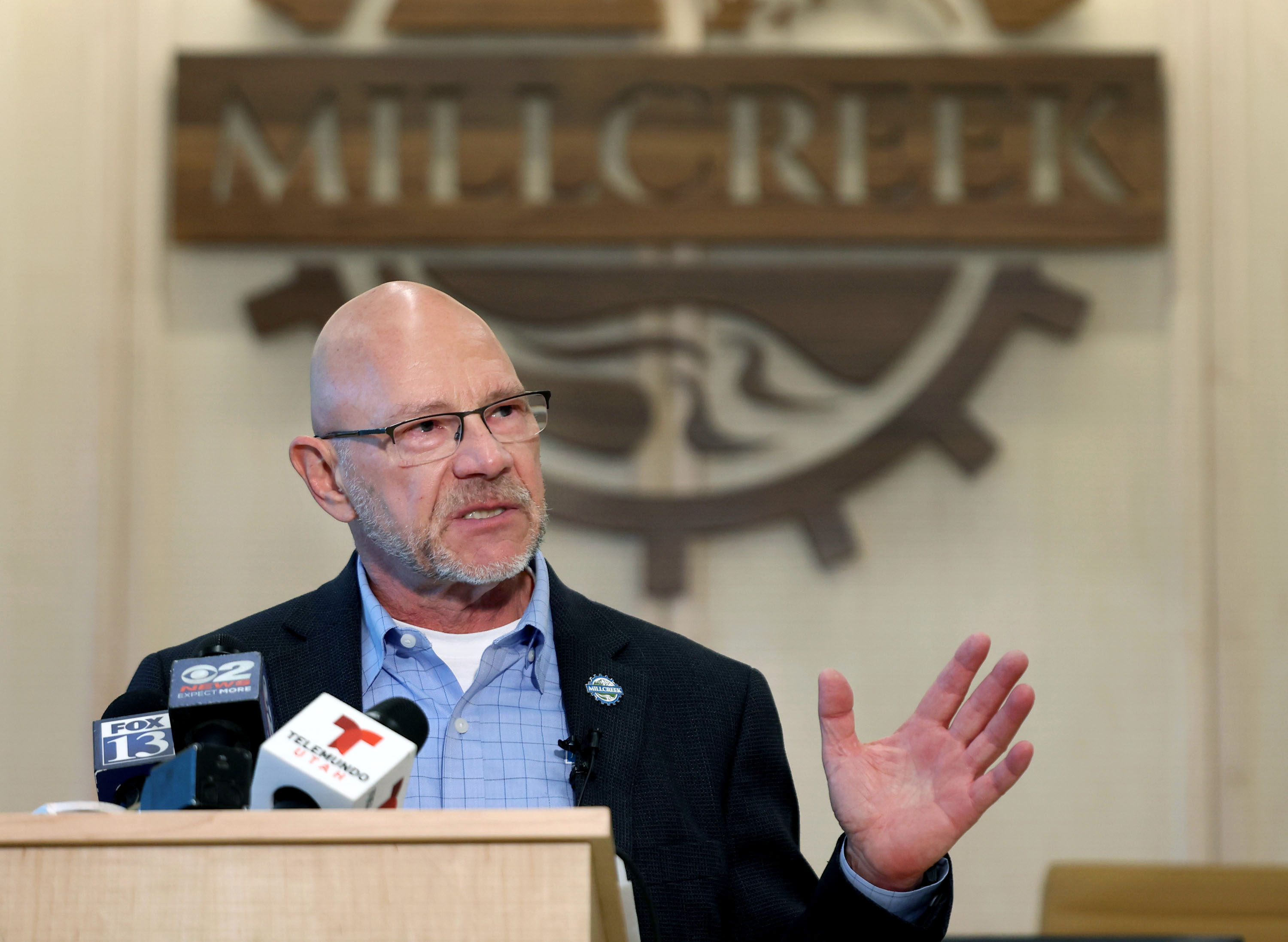 Millcreek Mayor Jeff Silvestrini speaks during a press conference at Millcreek City Hall on April 18. Silvestrini announced Monday that he plans to retire in November amid recent health issues.