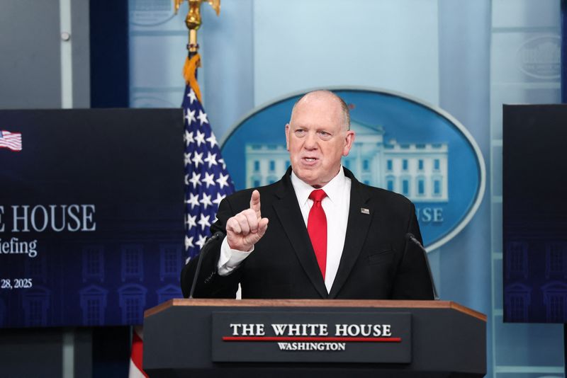 President Donald Trump's "border czar" Tom Homan speaks during a press briefing at the White House in Washington, D.C., April 28.