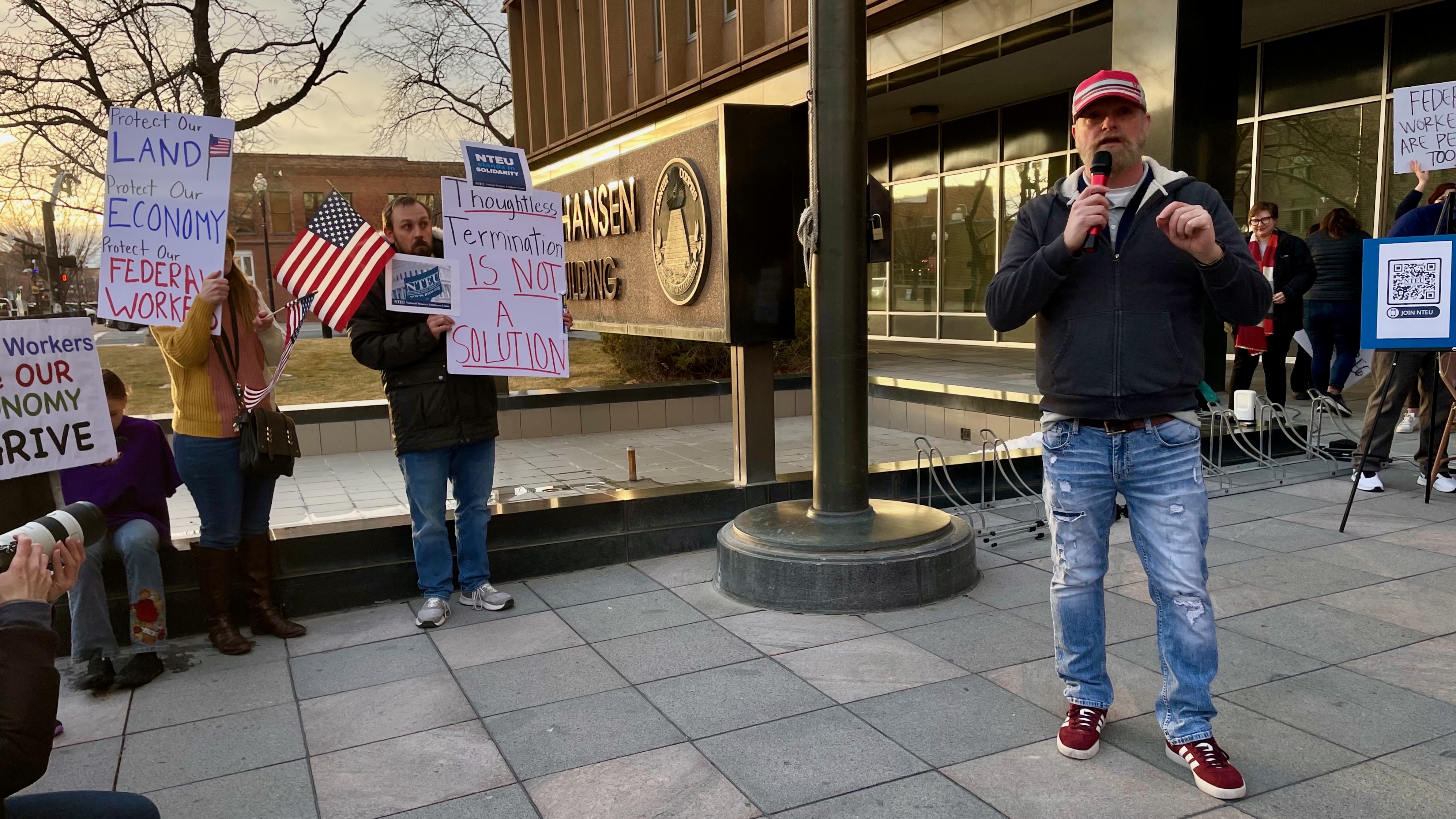 The IRS will hold a job fair on Tuesday and Wednesday in Ogden to hire 300-plus workers. Robert Lawrence, president of the local chapter of the National Treasury Employees Union, is seen speaking at a Feb. 19 demonstration in Ogden by IRS workers.