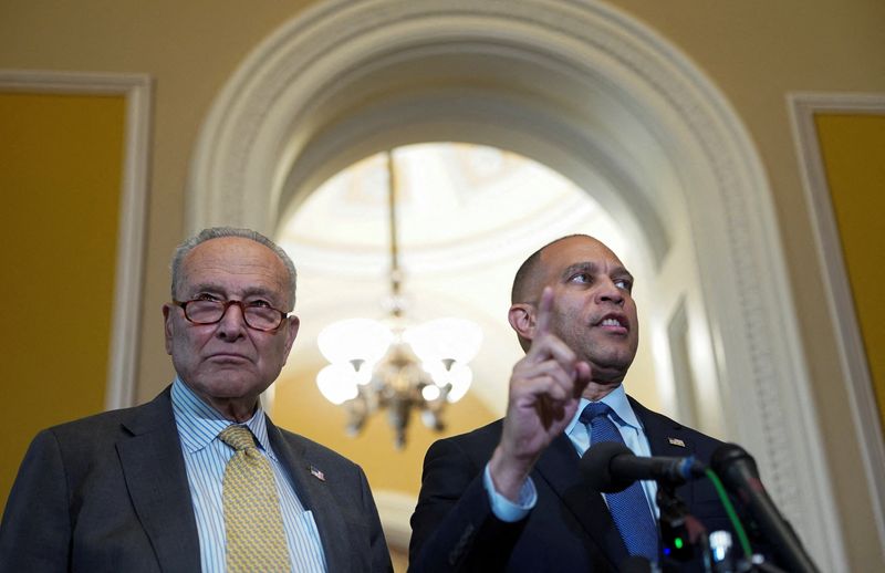 Senate Minority Leader Chuck Schumer, D-N.Y., and House Minority Leader Hakeem Jeffries, D-N.Y., in Washington, July 22. Schumer accused the Trump administration of shutdown "blackmail" on Wednesday.