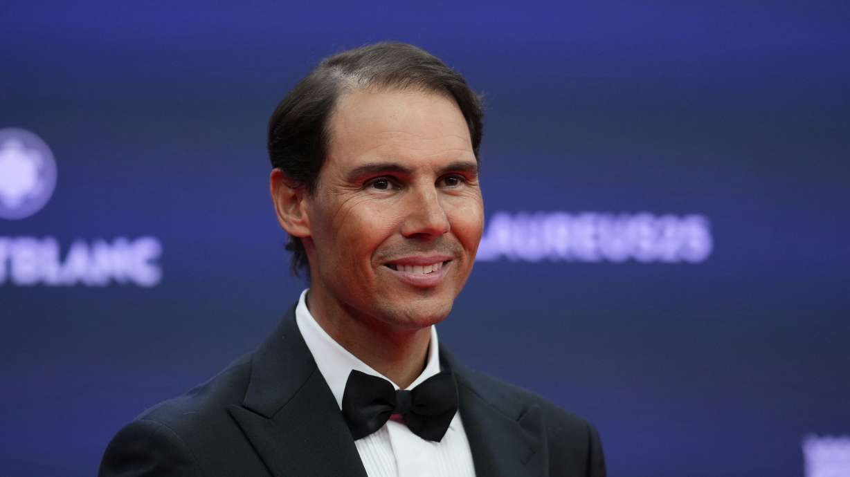 FILE - Rafael Nadal of Spain, poses during the 2025 Laureus World Sports Awards in Madrid, Spain, Monday, April 21, 2025.