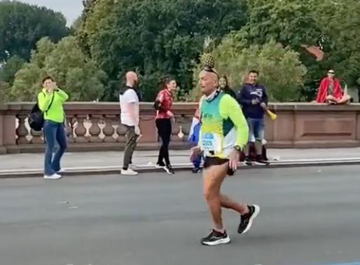 Moshe Lederfien ran the entire Berlin Marathon on Sept. 21 with a pineapple on his head.