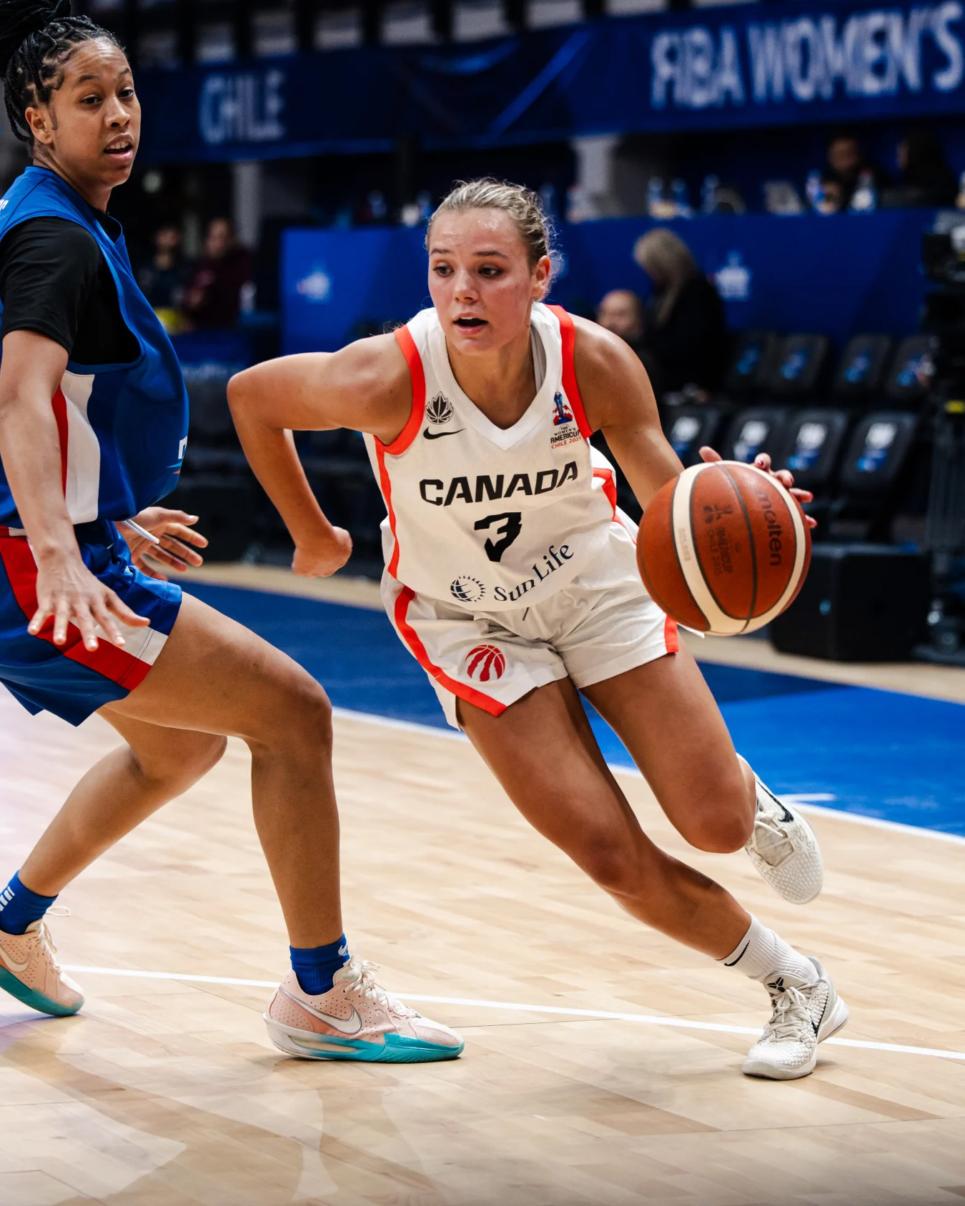 Delaney Gibb dribbles around defender at 2025 FIBA AmeriCup
