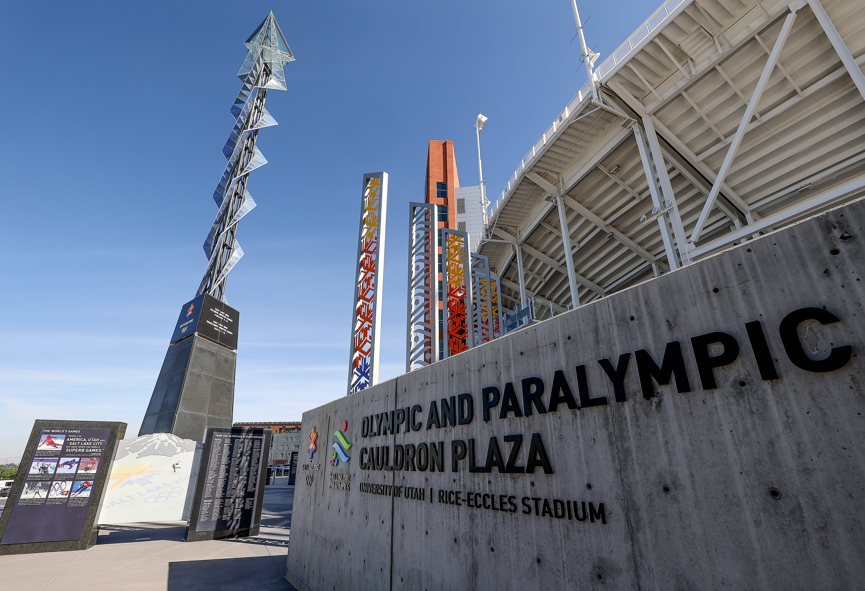 Olympic and Paralympic Cauldron Plaza is pictured at the University of Utah Rice-Eccles Stadium in Salt Lake City on May 28.