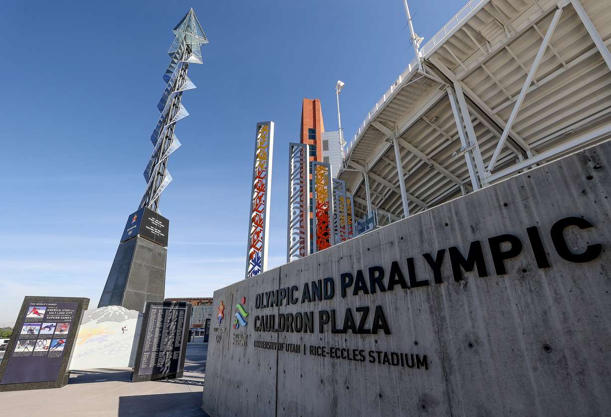 Olympic and Paralympic Cauldron Plaza is pictured at the University of Utah Rice-Eccles Stadium in Salt Lake City on May 28.