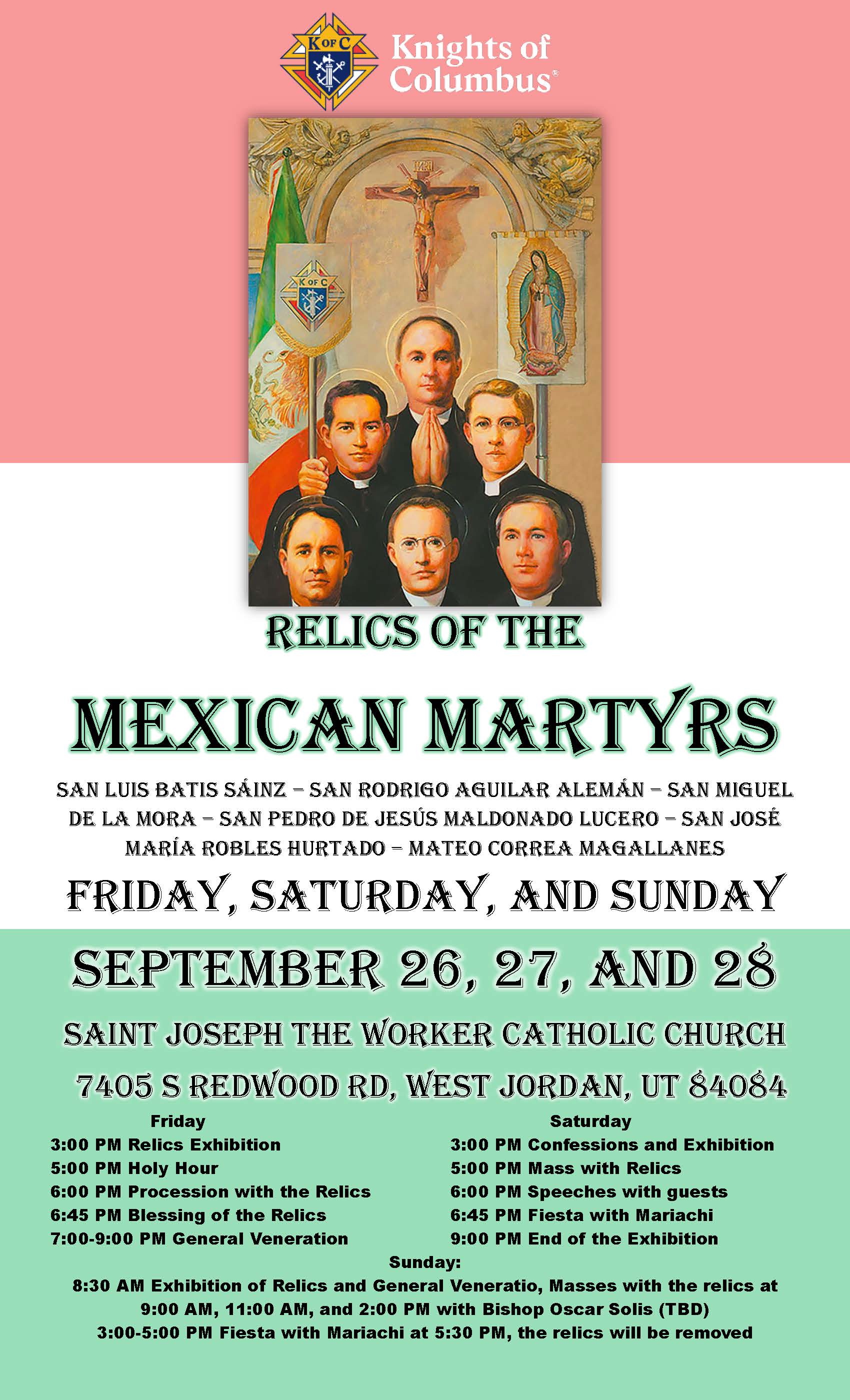 The Mexican Martyrs Relics from Mexico's Cristeros War, honoring six priests killed in the conflict, will be on display at St. Joseph the Worker Catholic Church in West Jordan starting Friday.